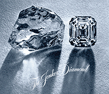 1935年に手に入れた「ヨンカー」の原石と、そこからカットされ、最高級の品質を誇る125.35ctのエメラルドカットダイヤモンド「ヨンカーⅠ」。